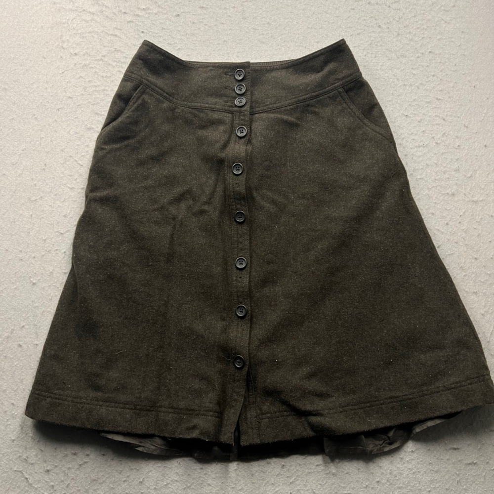 Banana Republic Brown Wool Blend Button Front A-Line Skirt Womens 2 Pocket Lined